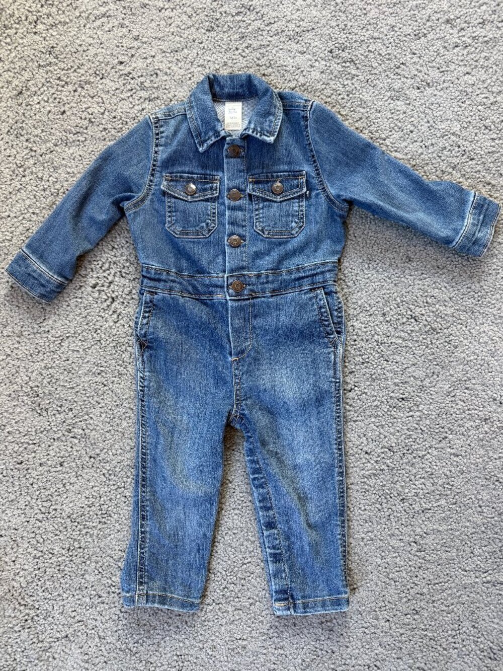 OshKosh B'gosh Denim Button-Front Jumpsuit - Size 18M - Excel. Pre-own Condition